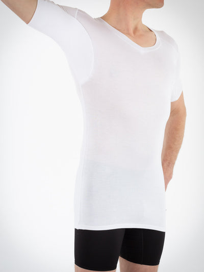 Picture of Sweat Protect Undershirt in white showing triple under-arm layer