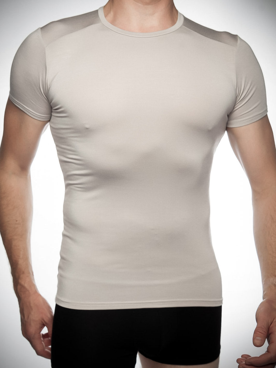 Men's undershirt with crew neck in heather grey bamboo - front view