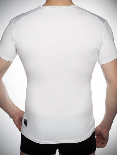 Men's undershirt with crew neck in white bamboo - back view