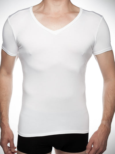 Deep v-neck undershirt in white bamboo fabric - front view